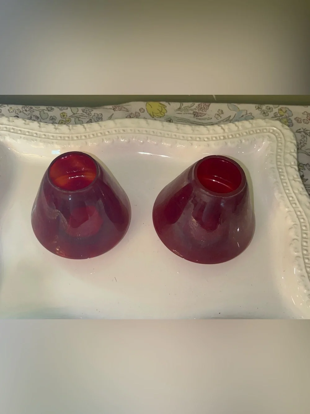 Vintage ruby red glass lamp shades 3.5 inches tall Set 2